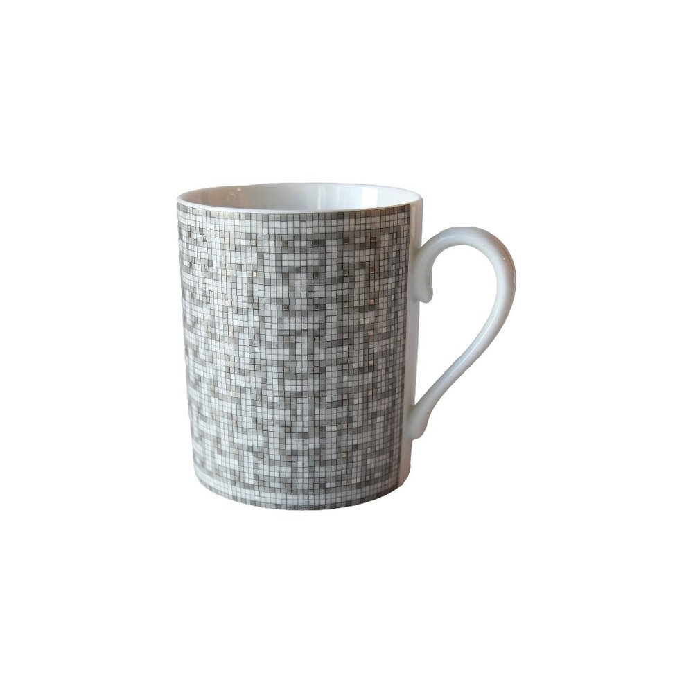 Hermes Mosaique Au 24 Platinum Porcelain Mug Grey
